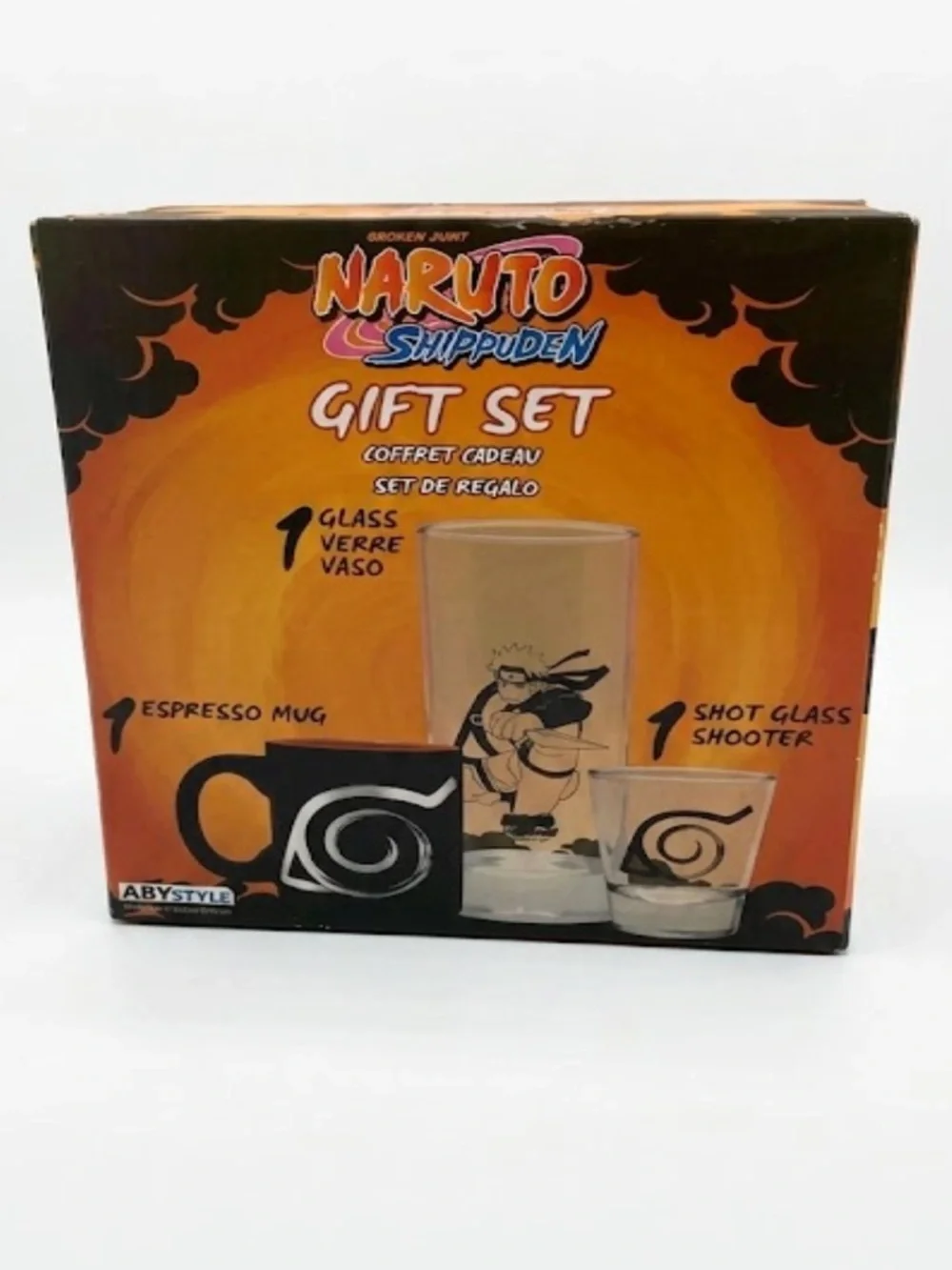 Naruto Shippuden Gift Set ABYstyle Glass Shot Glass Espresso Mug 3pc New in Box.